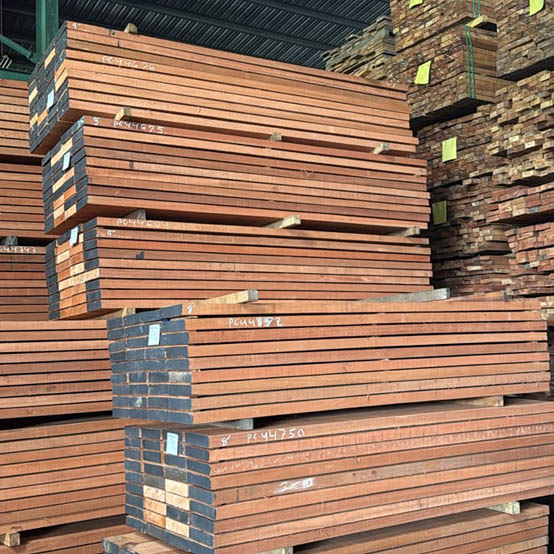 Red Meranti Wood planks with rich reddish-brown color
